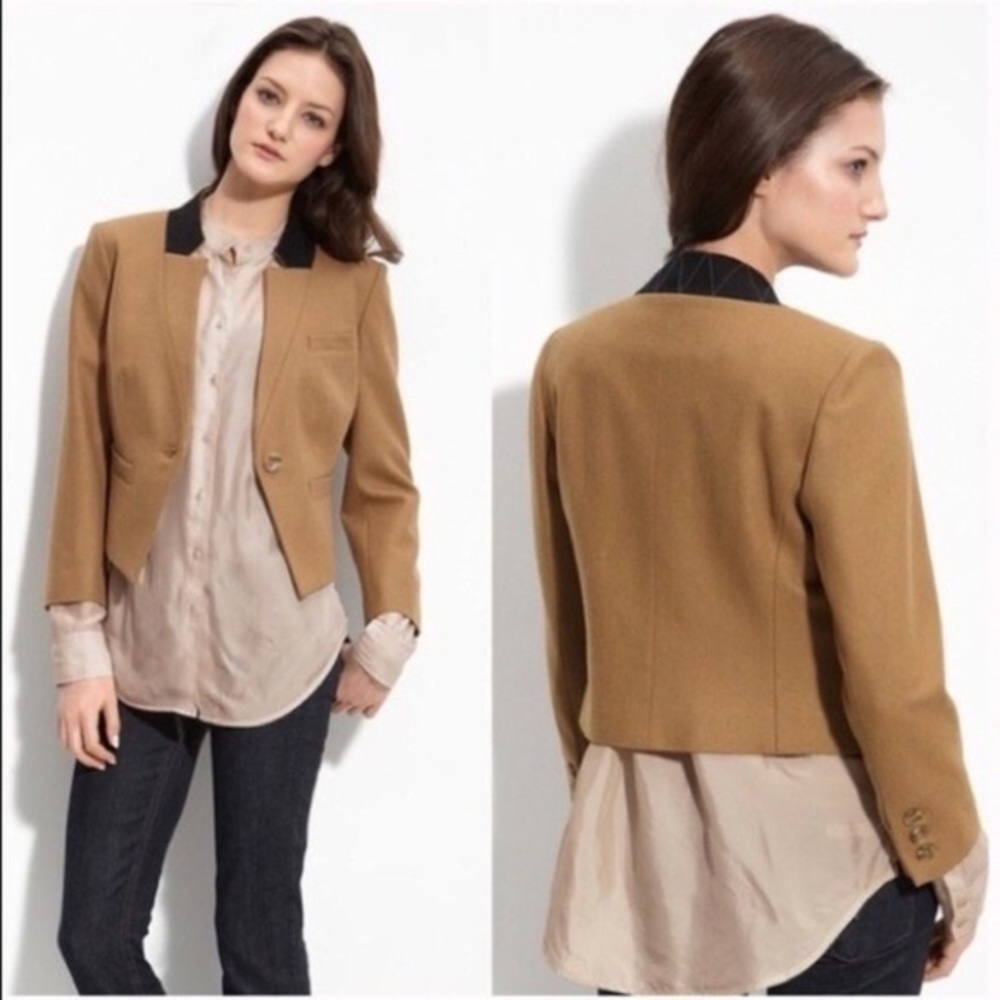 Trouvé Wool Cropped Camel Blazer Jacket Size L